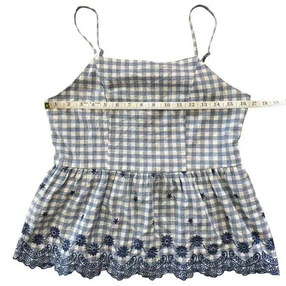Blue Rain Gingham Embroidered Peplum Tank Top Medium - Picture 6 of 10